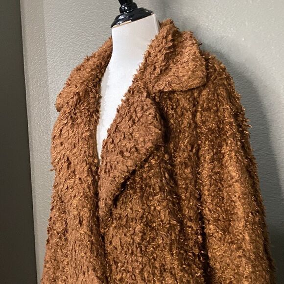 Divided H&M Brown Faux Fur Single Button Jacket Coat - Picture 2 of 11